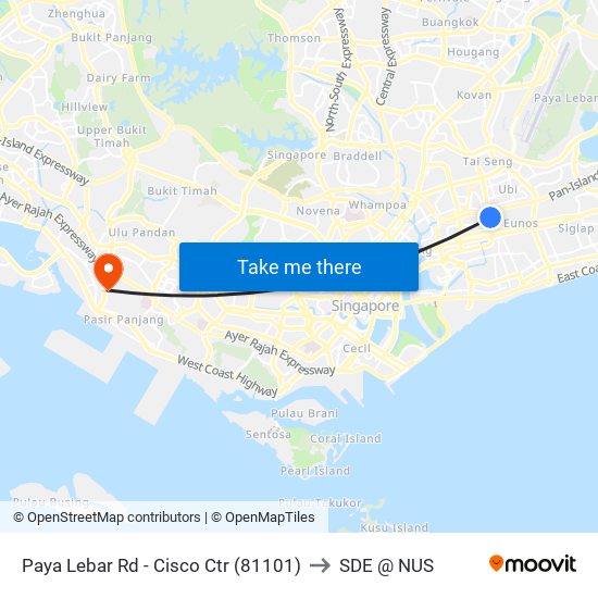 Paya Lebar Rd - Cisco Ctr (81101) to SDE @ NUS map