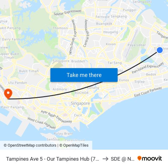 Tampines Ave 5 - Our Tampines Hub (76051) to SDE @ NUS map