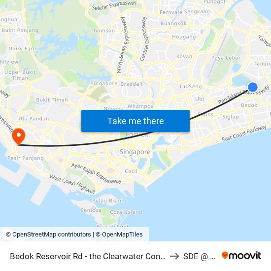 Bedok Reservoir Rd - the Clearwater Condo (75349) to SDE @ NUS map