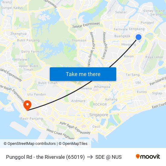 Punggol Rd - the Rivervale (65019) to SDE @ NUS map