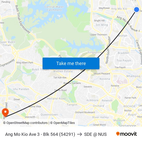 Ang Mo Kio Ave 3 - Blk 564 (54291) to SDE @ NUS map