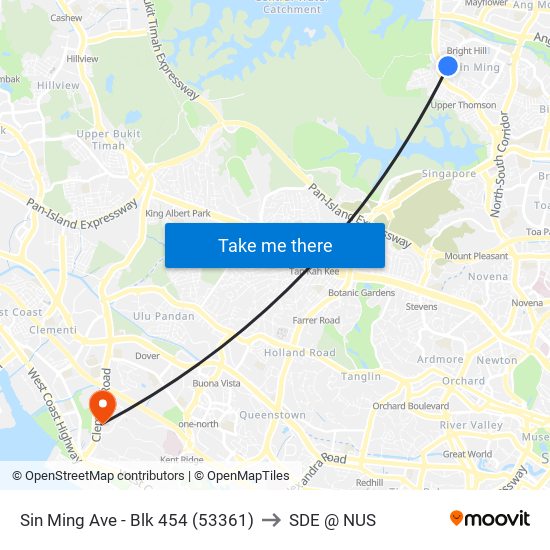 Sin Ming Ave - Blk 454 (53361) to SDE @ NUS map