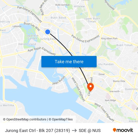 Jurong East Ctrl - Blk 207 (28319) to SDE @ NUS map