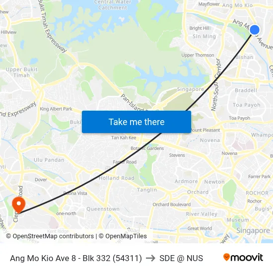Ang Mo Kio Ave 8 - Blk 332 (54311) to SDE @ NUS map