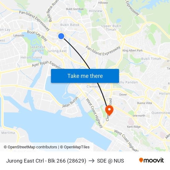 Jurong East Ctrl - Blk 266 (28629) to SDE @ NUS map