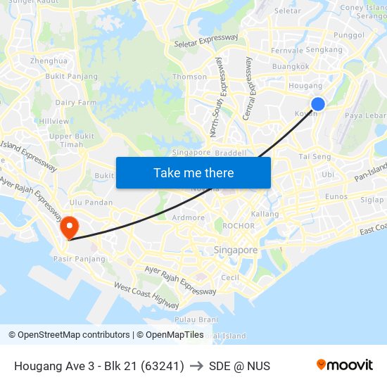 Hougang Ave 3 - Blk 21 (63241) to SDE @ NUS map