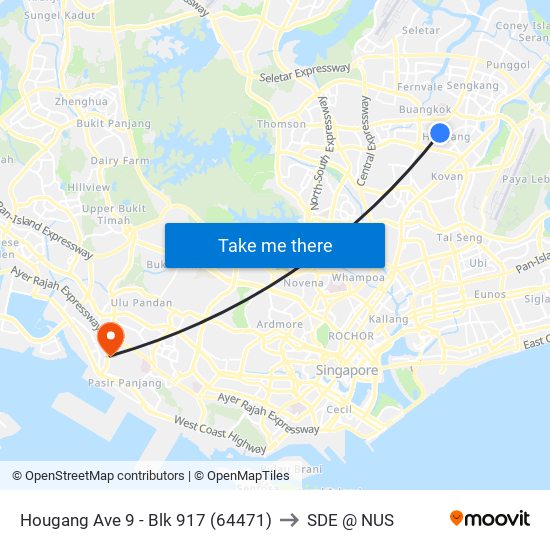 Hougang Ave 9 - Blk 917 (64471) to SDE @ NUS map