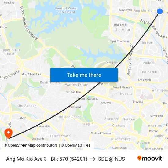 Ang Mo Kio Ave 3 - Blk 570 (54281) to SDE @ NUS map