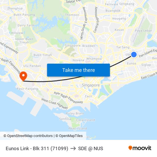 Eunos Link - Blk 311 (71099) to SDE @ NUS map