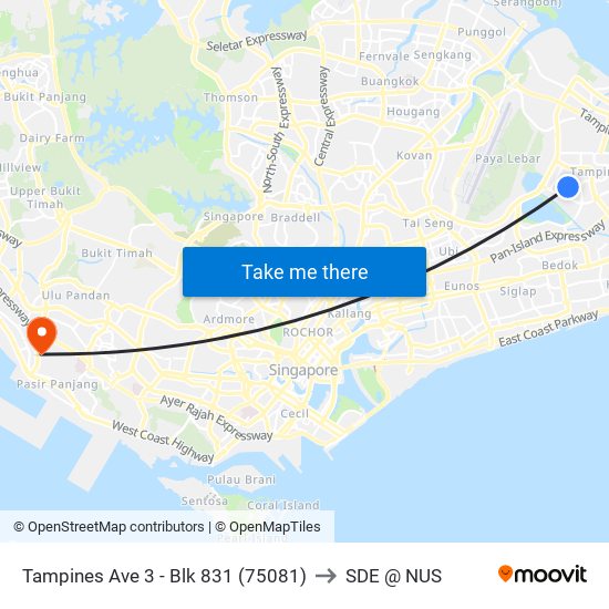 Tampines Ave 3 - Blk 831 (75081) to SDE @ NUS map