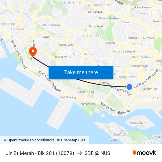 Jln Bt Merah - Blk 201 (10079) to SDE @ NUS map