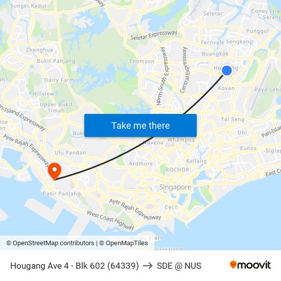 Hougang Ave 4 - Blk 602 (64339) to SDE @ NUS map