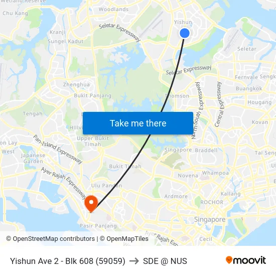 Yishun Ave 2 - Blk 608 (59059) to SDE @ NUS map