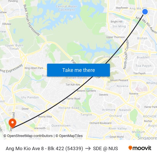 Ang Mo Kio Ave 8 - Blk 422 (54339) to SDE @ NUS map