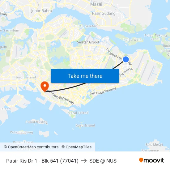 Pasir Ris Dr 1 - Blk 541 (77041) to SDE @ NUS map