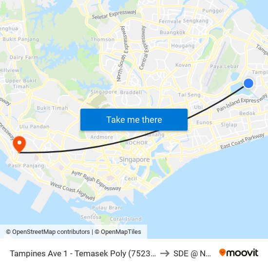 Tampines Ave 1 - Temasek Poly (75239) to SDE @ NUS map