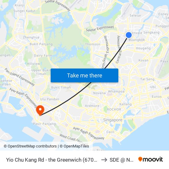 Yio Chu Kang Rd - the Greenwich (67049) to SDE @ NUS map
