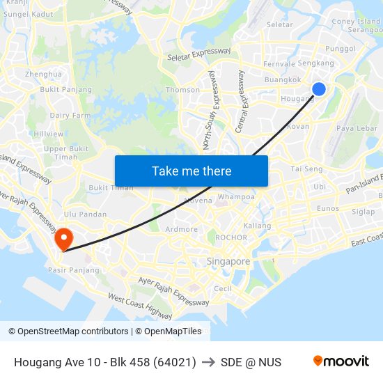 Hougang Ave 10 - Blk 458 (64021) to SDE @ NUS map