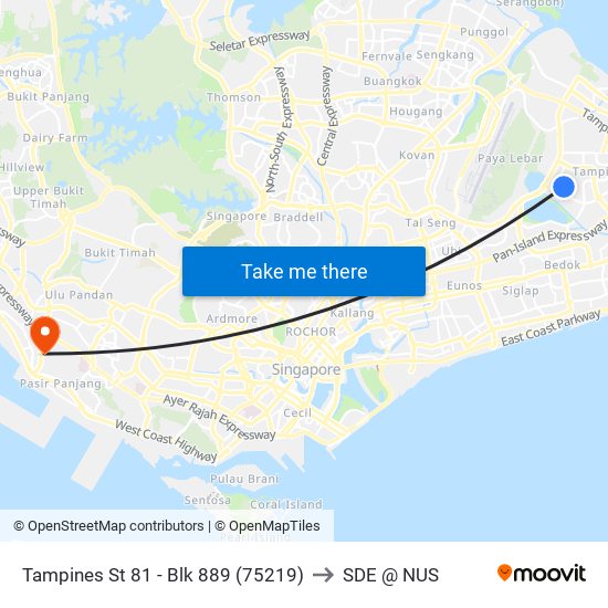 Tampines St 81 - Blk 889 (75219) to SDE @ NUS map