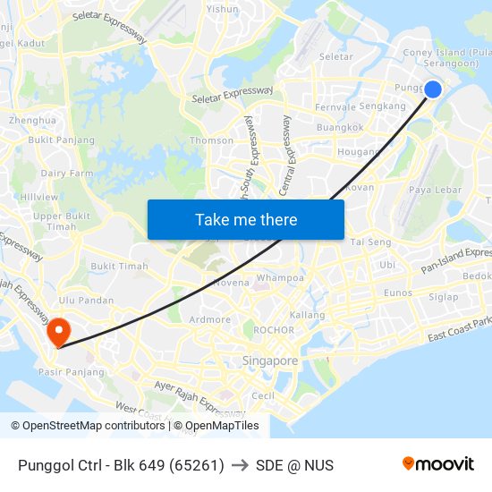 Punggol Ctrl - Blk 649 (65261) to SDE @ NUS map