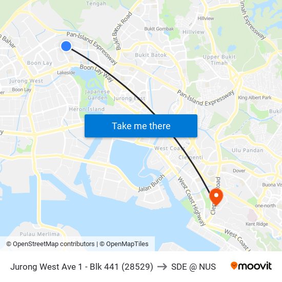 Jurong West Ave 1 - Blk 441 (28529) to SDE @ NUS map