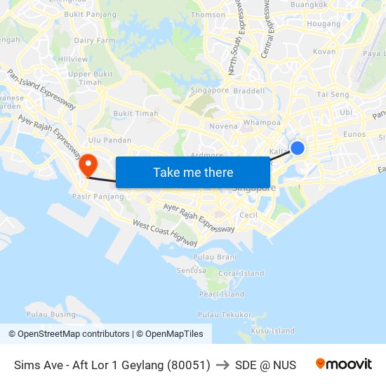 Sims Ave - Aft Lor 1 Geylang (80051) to SDE @ NUS map
