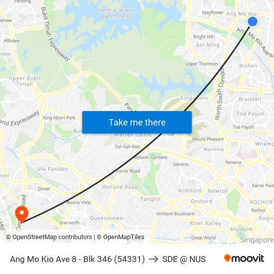 Ang Mo Kio Ave 8 - Blk 346 (54331) to SDE @ NUS map