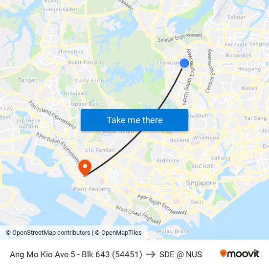 Ang Mo Kio Ave 5 - Blk 643 (54451) to SDE @ NUS map