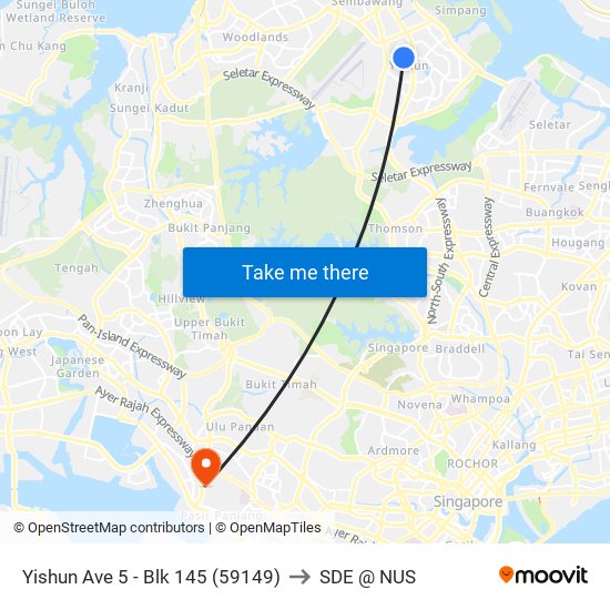 Yishun Ave 5 - Blk 145 (59149) to SDE @ NUS map