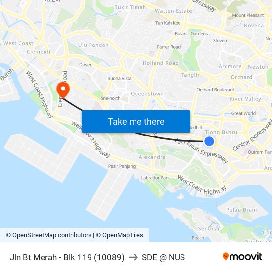 Jln Bt Merah - Blk 119 (10089) to SDE @ NUS map