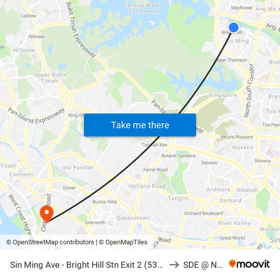 Sin Ming Ave - Bright Hill Stn Exit 2 (53341) to SDE @ NUS map