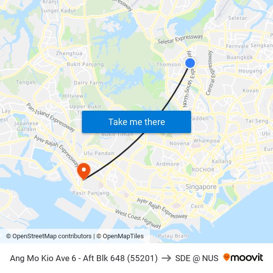 Ang Mo Kio Ave 6 - Aft Blk 648 (55201) to SDE @ NUS map