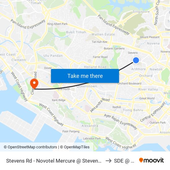 Stevens Rd - Novotel Mercure @ Stevens (40209) to SDE @ NUS map