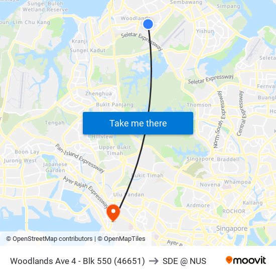 Woodlands Ave 4 - Blk 550 (46651) to SDE @ NUS map