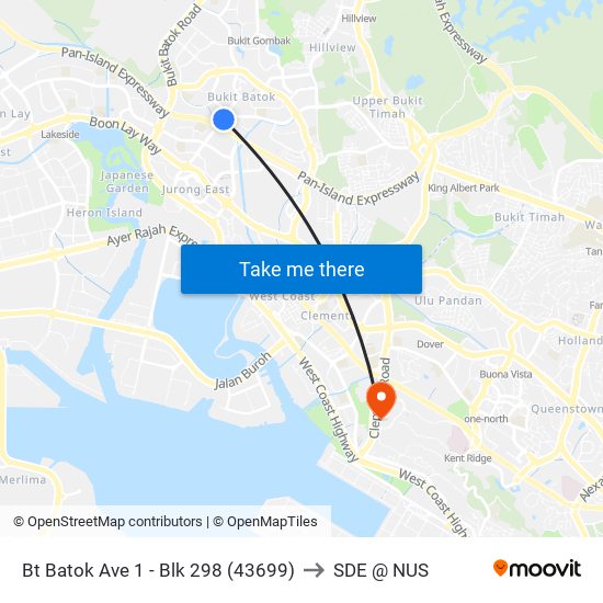 Bt Batok Ave 1 - Blk 298 (43699) to SDE @ NUS map