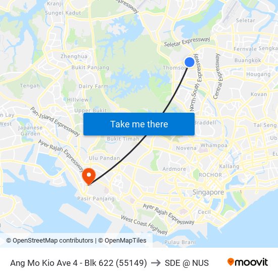 Ang Mo Kio Ave 4 - Blk 622 (55149) to SDE @ NUS map