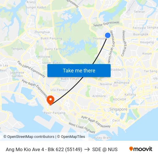 Ang Mo Kio Ave 4 - Blk 622 (55149) to SDE @ NUS map