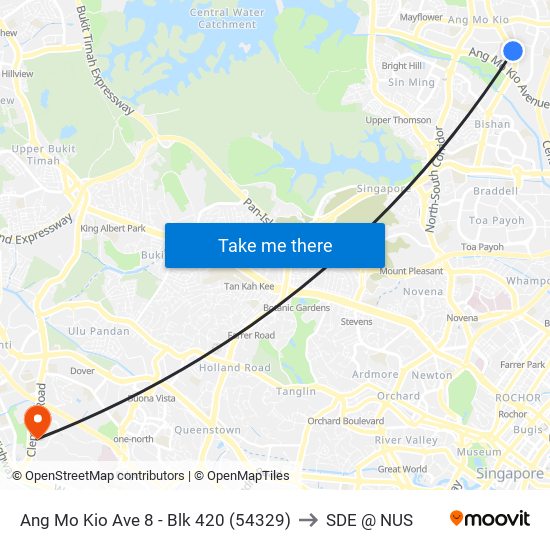 Ang Mo Kio Ave 8 - Blk 420 (54329) to SDE @ NUS map