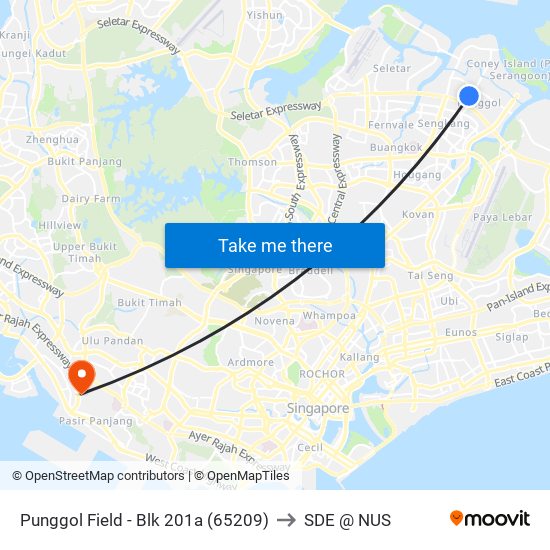 Punggol Field - Blk 201a (65209) to SDE @ NUS map