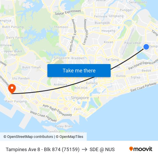 Tampines Ave 8 - Blk 874 (75159) to SDE @ NUS map