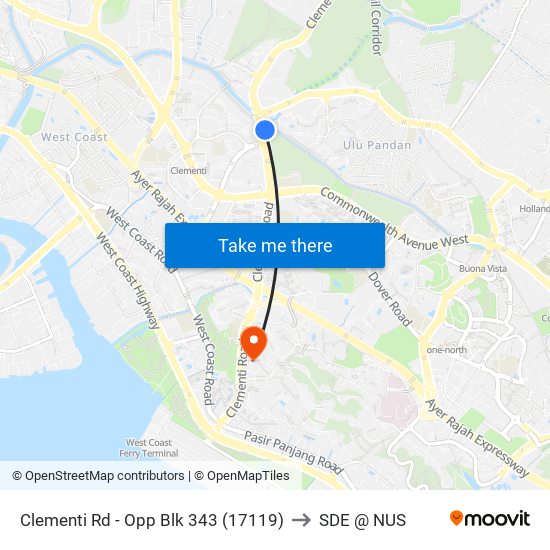 Clementi Rd - Opp Blk 343 (17119) to SDE @ NUS map