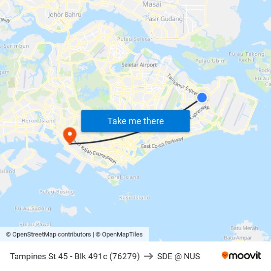 Tampines St 45 - Blk 491c (76279) to SDE @ NUS map