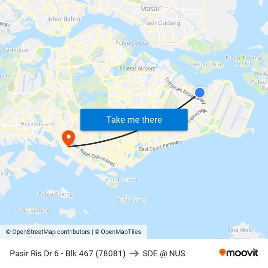 Pasir Ris Dr 6 - Blk 467 (78081) to SDE @ NUS map