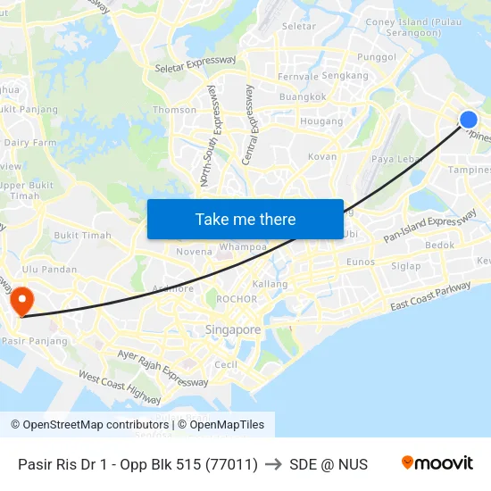 Pasir Ris Dr 1 - Opp Blk 515 (77011) to SDE @ NUS map