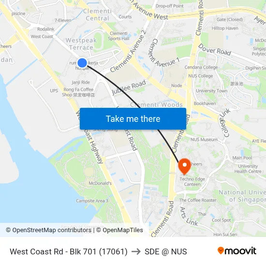 West Coast Rd - Blk 701 (17061) to SDE @ NUS map