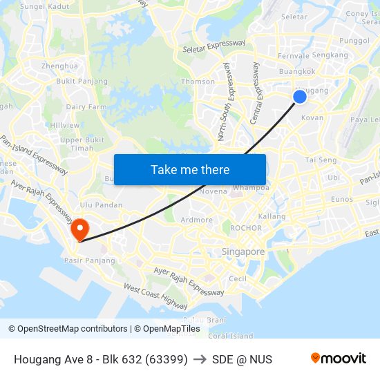 Hougang Ave 8 - Blk 632 (63399) to SDE @ NUS map