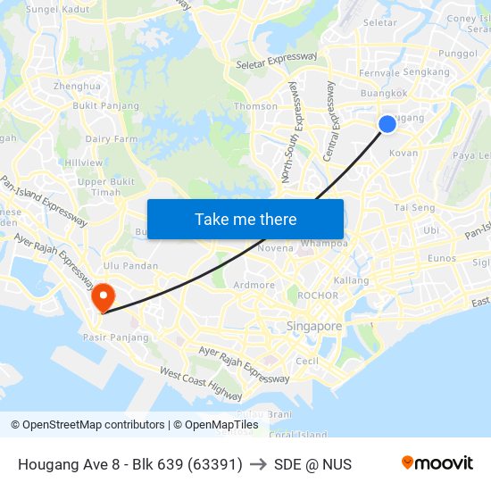 Hougang Ave 8 - Blk 639 (63391) to SDE @ NUS map