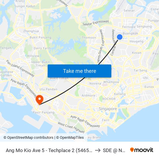 Ang Mo Kio Ave 5 - Techplace 2 (54659) to SDE @ NUS map