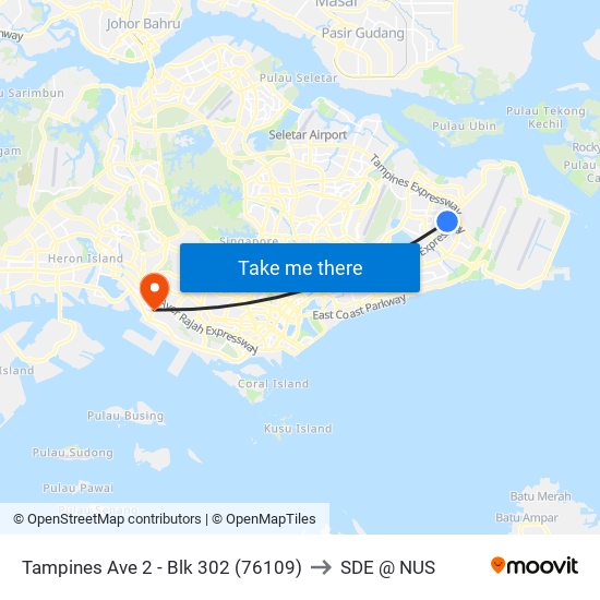 Tampines Ave 2 - Blk 302 (76109) to SDE @ NUS map