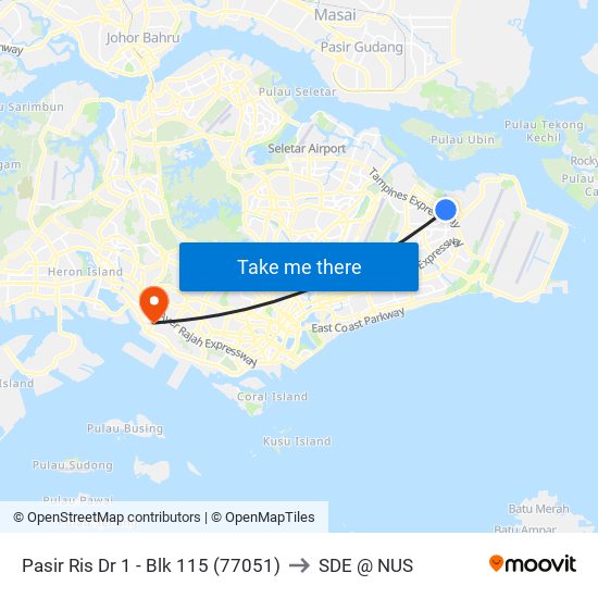 Pasir Ris Dr 1 - Blk 115 (77051) to SDE @ NUS map